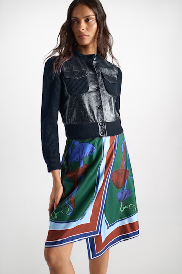 Dorothee Schumacher Leather and knit jacket true navy Model Detail View