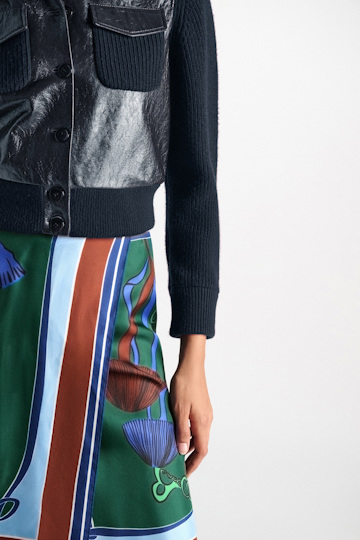 Dorothee Schumacher Leather and knit jacket true navy Model Detail View