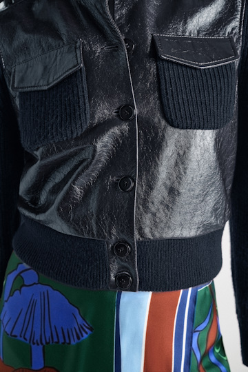 Dorothee Schumacher Leather and knit jacket true navy Model Detail View