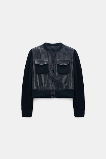 Dorothee Schumacher Leather and knit jacket true navy Product Front View
