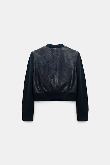 Dorothee Schumacher Leather and knit jacket true navy Product Detail View