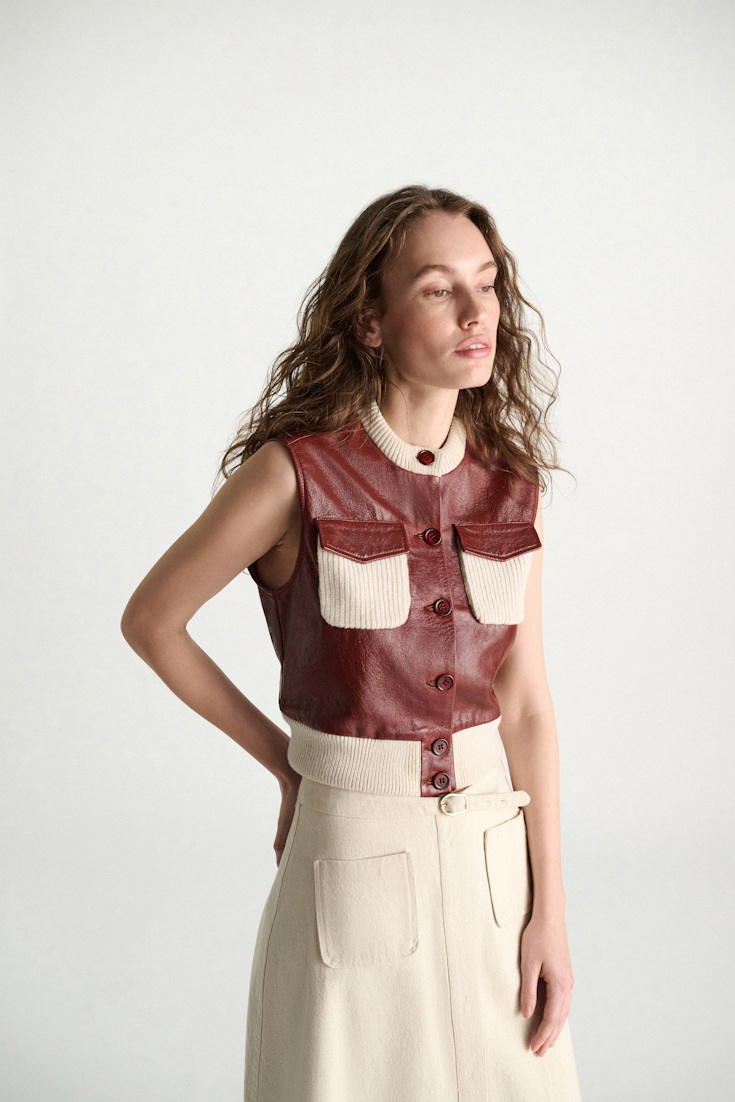 Dorothee Schumacher Leather and knit vest marsala