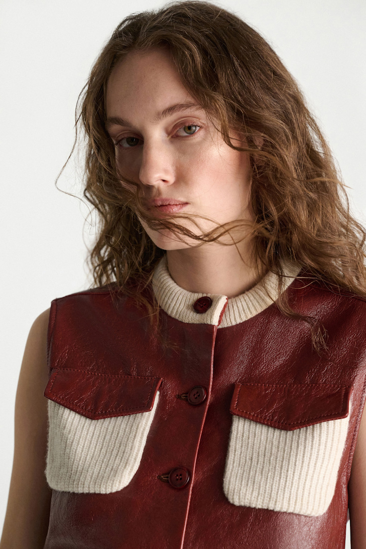 Dorothee Schumacher Leather and knit vest marsala