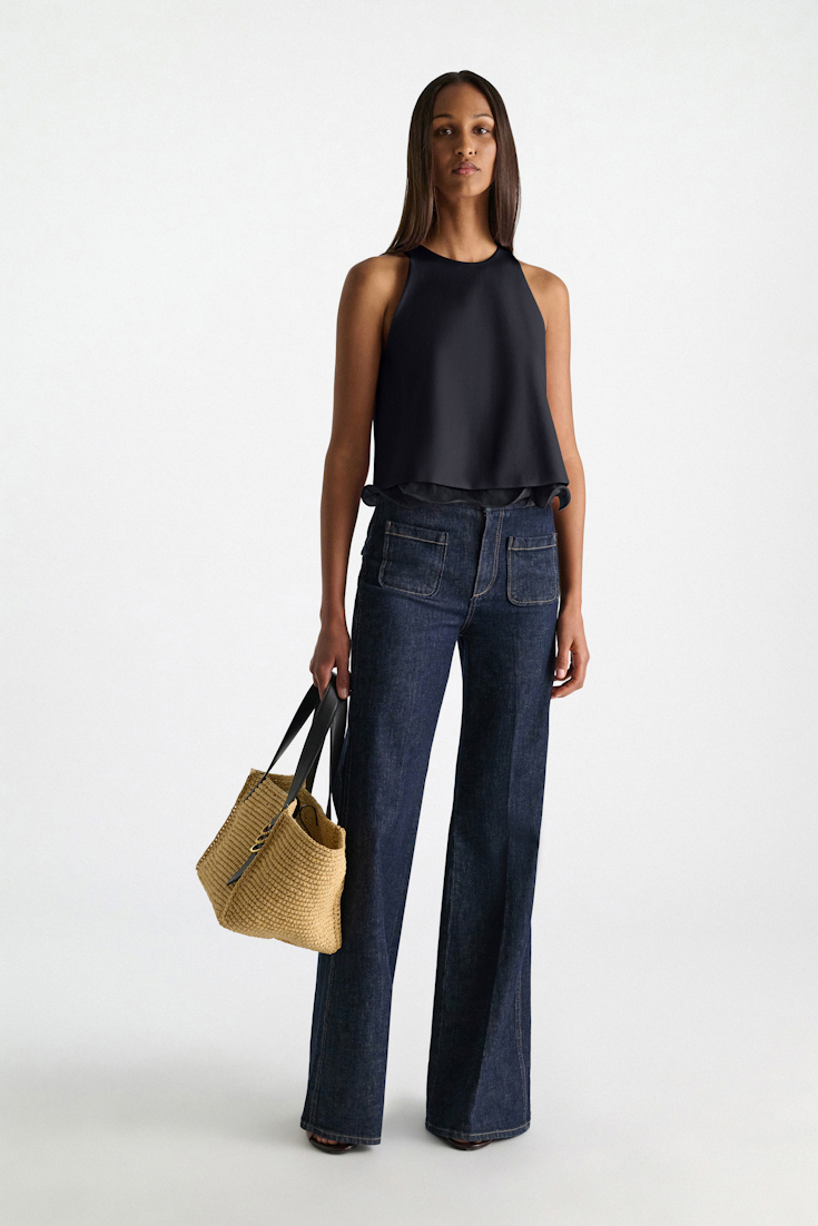 Dorothee Schumacher Shell in Punto Milano with georgette hem dark navy