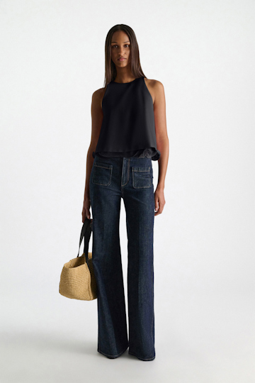 Dorothee Schumacher Shell in Punto Milano with georgette hem dark navy