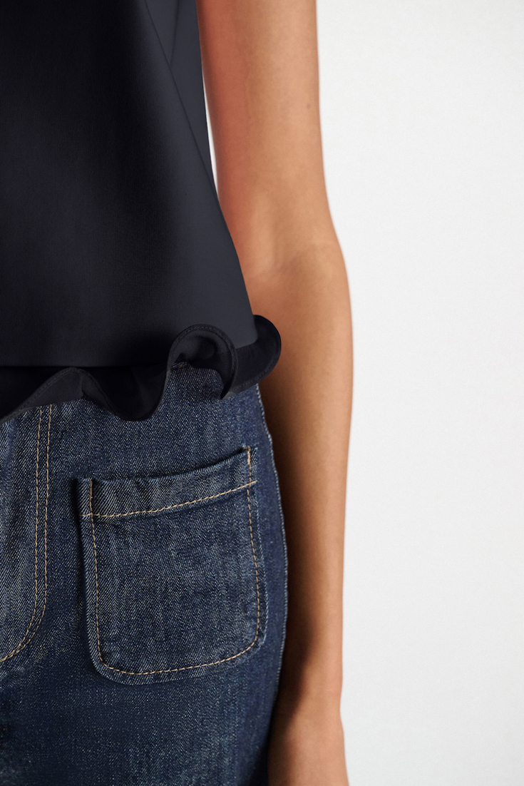 Dorothee Schumacher Shell in Punto Milano with georgette hem dark navy