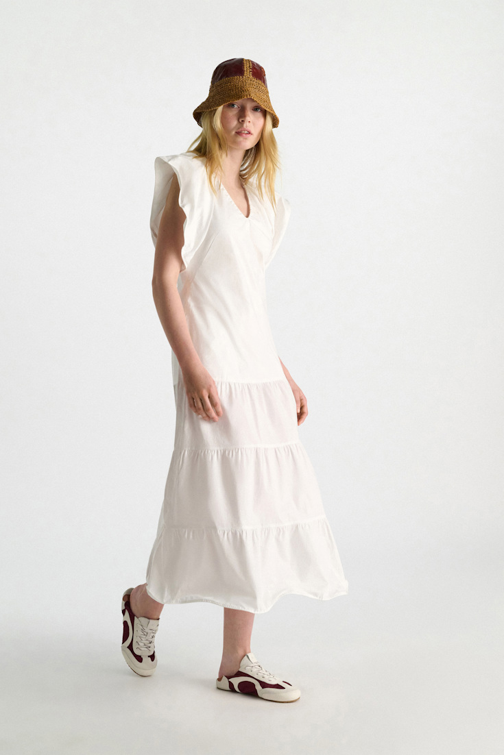 Dorothee Schumacher Stretch cotton poplin tiered midi-dress pure white