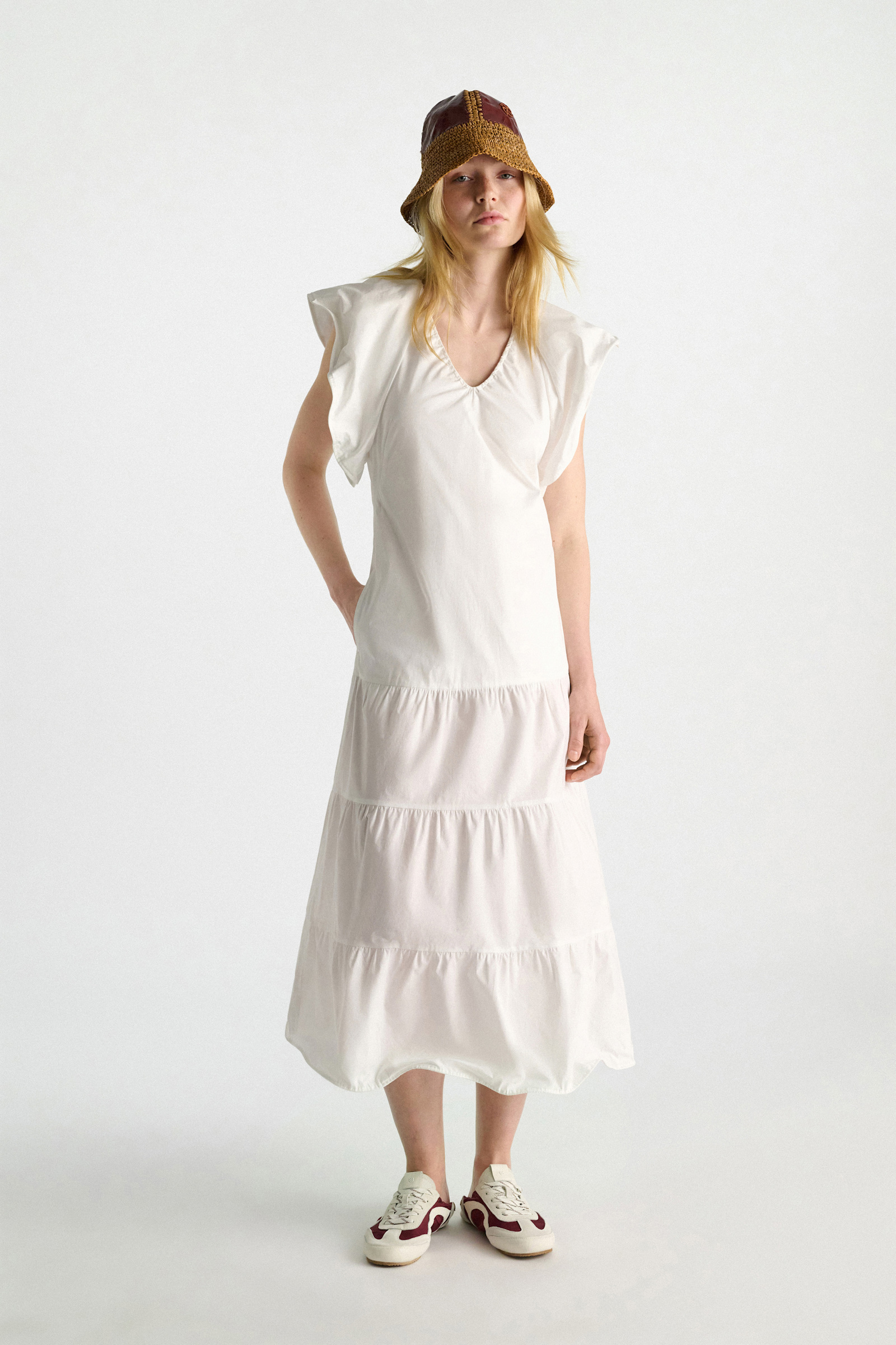 Dorothee Schumacher Stretch cotton poplin tiered midi-dress pure white