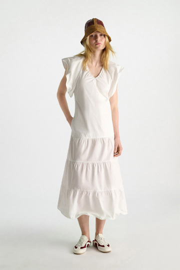 Dorothee Schumacher Stretch cotton poplin tiered midi-dress pure white