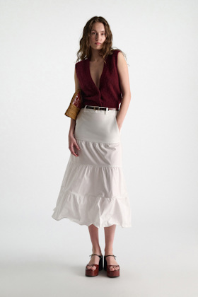 Dorothee Schumacher Stretch cotton poplin tiered skirt pure white