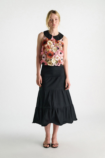 Dorothee Schumacher Stretch cotton poplin tiered skirt pure black