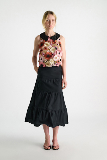 Dorothee Schumacher Stretch cotton poplin tiered skirt pure black