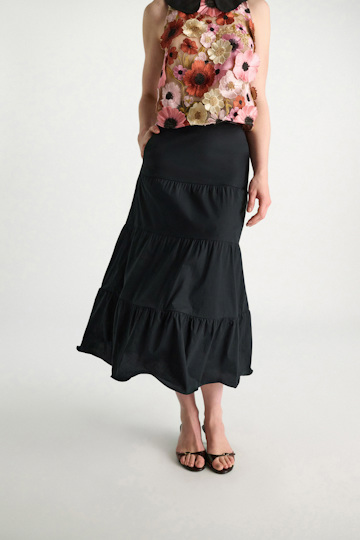 Dorothee Schumacher Stretch cotton poplin tiered skirt pure black