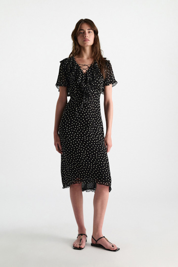 Dorothee Schumacher Polka dot dress in viscose georgette white dot on blk