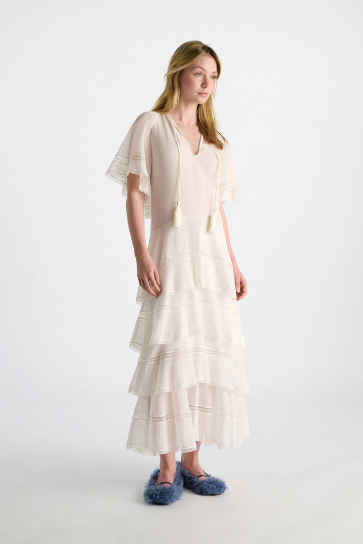 Dorothee Schumacher Tiered dress in cotton-silk crinkle georgette orchid white