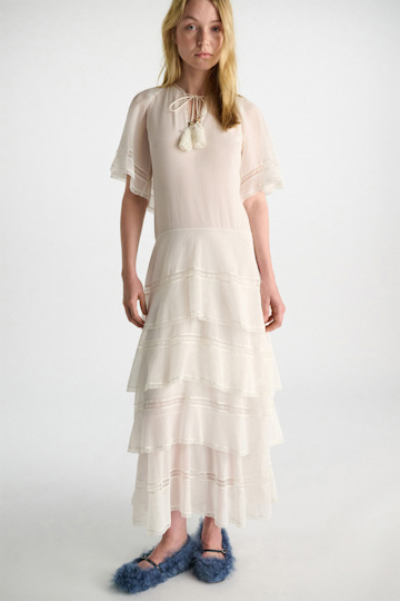 Dorothee Schumacher Tiered dress in cotton-silk crinkle georgette orchid white