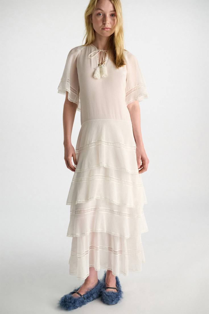 Dorothee Schumacher Tiered dress in cotton-silk crinkle georgette orchid white