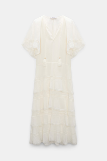 Dorothee Schumacher Tiered dress in cotton-silk crinkle georgette orchid white