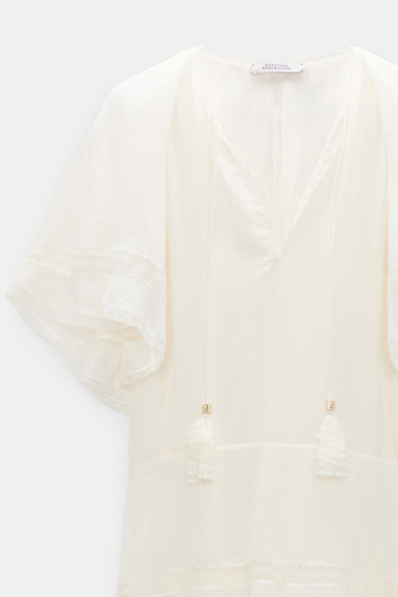 Dorothee Schumacher Tiered dress in cotton-silk crinkle georgette orchid white