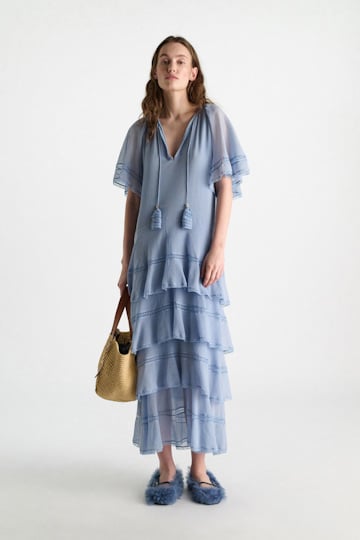 Dorothee Schumacher Tiered dress in cotton-silk crinkle georgette mineral blue