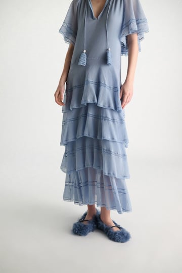 Dorothee Schumacher Tiered dress in cotton-silk crinkle georgette mineral blue