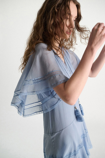 Dorothee Schumacher Tiered dress in cotton-silk crinkle georgette mineral blue