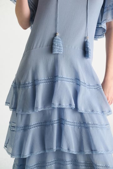 Dorothee Schumacher Tiered dress in cotton-silk crinkle georgette mineral blue