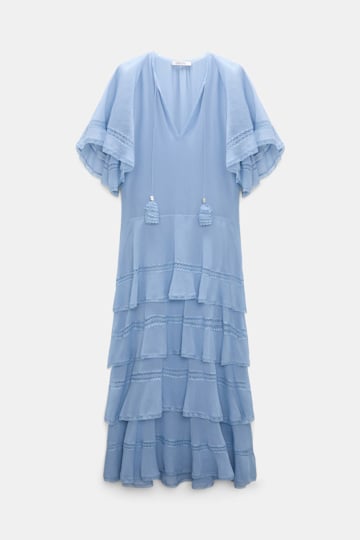 Dorothee Schumacher Tiered dress in cotton-silk crinkle georgette mineral blue