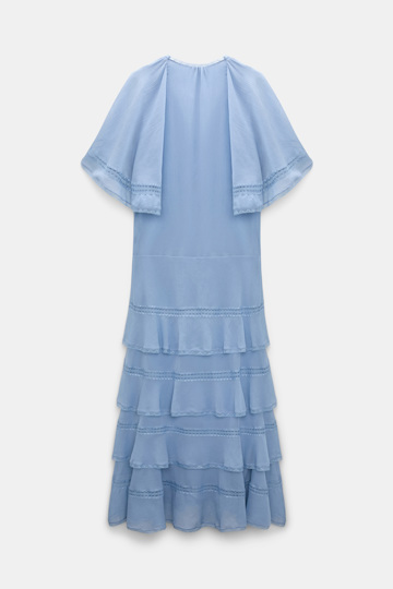 Dorothee Schumacher Tiered dress in cotton-silk crinkle georgette mineral blue