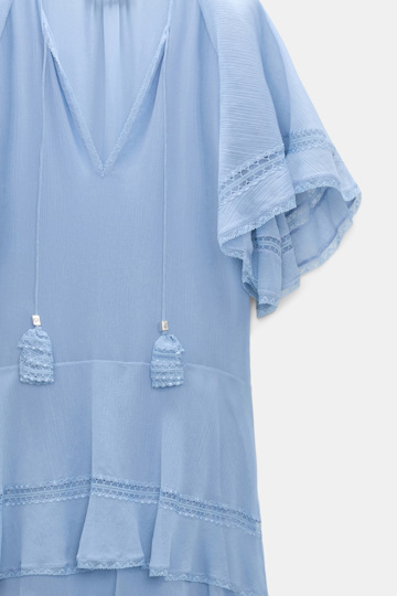 Dorothee Schumacher Tiered dress in cotton-silk crinkle georgette mineral blue