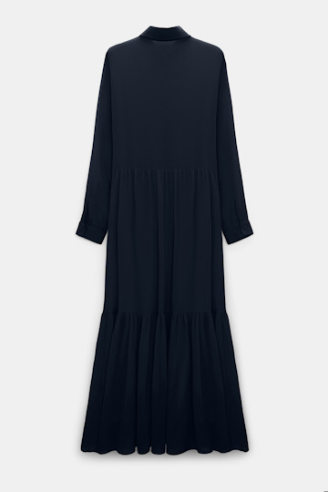 Dorothee Schumacher Long shirtdress and scarf set in cotton-silk crinkle georgette dark navy