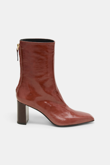 Dorothee Schumacher Crinkle patent leather ankle boots bordeaux/rust/tan mix