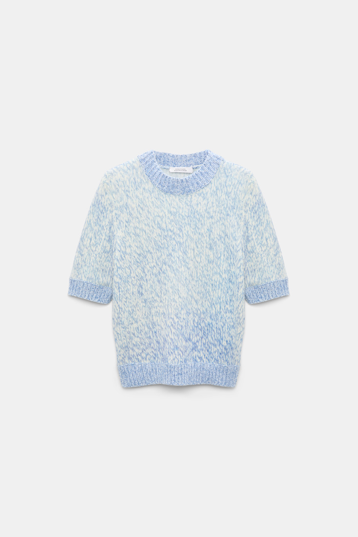 Dorothee Schumacher Merino-cashmere half sleeve pullover blue mouliné Product Front View
