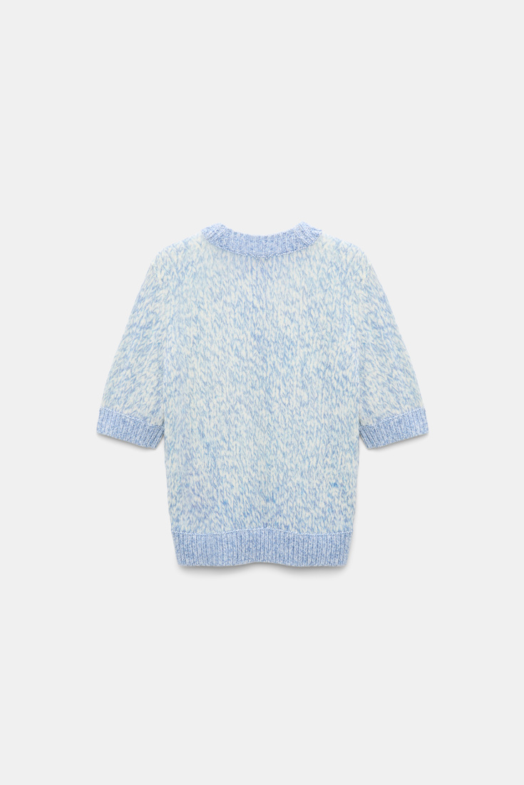 Dorothee Schumacher Merino-cashmere half sleeve pullover blue mouliné Product Detail View