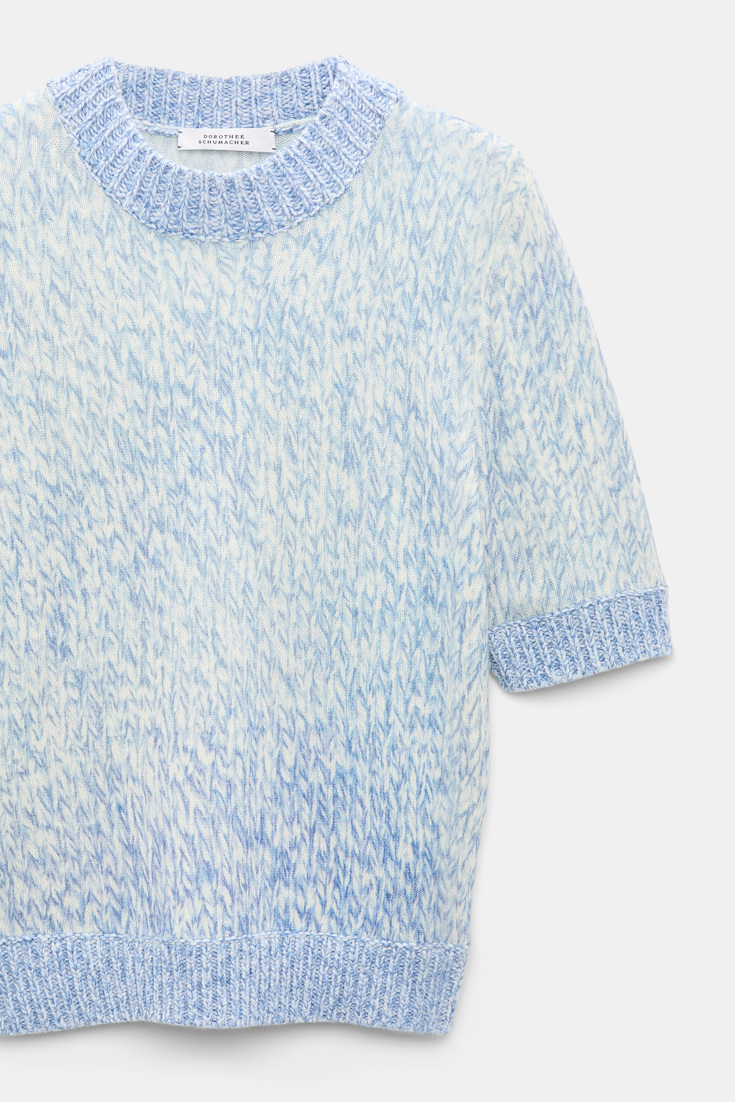 Dorothee Schumacher Merino-cashmere half sleeve pullover blue mouliné Product Detail View