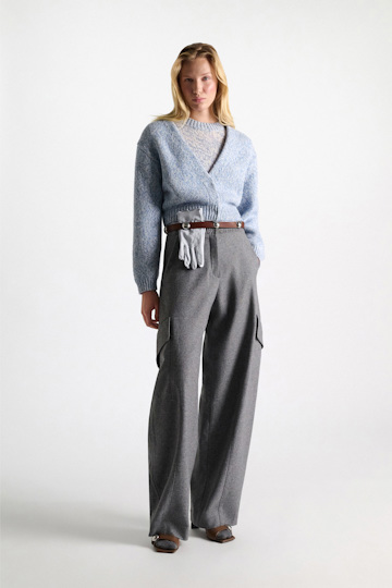 Dorothee Schumacher Merino-cashmere cardigan blue mouliné Model Front View