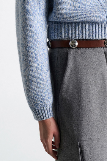 Dorothee Schumacher Merino-cashmere cardigan blue mouliné Model Detail View