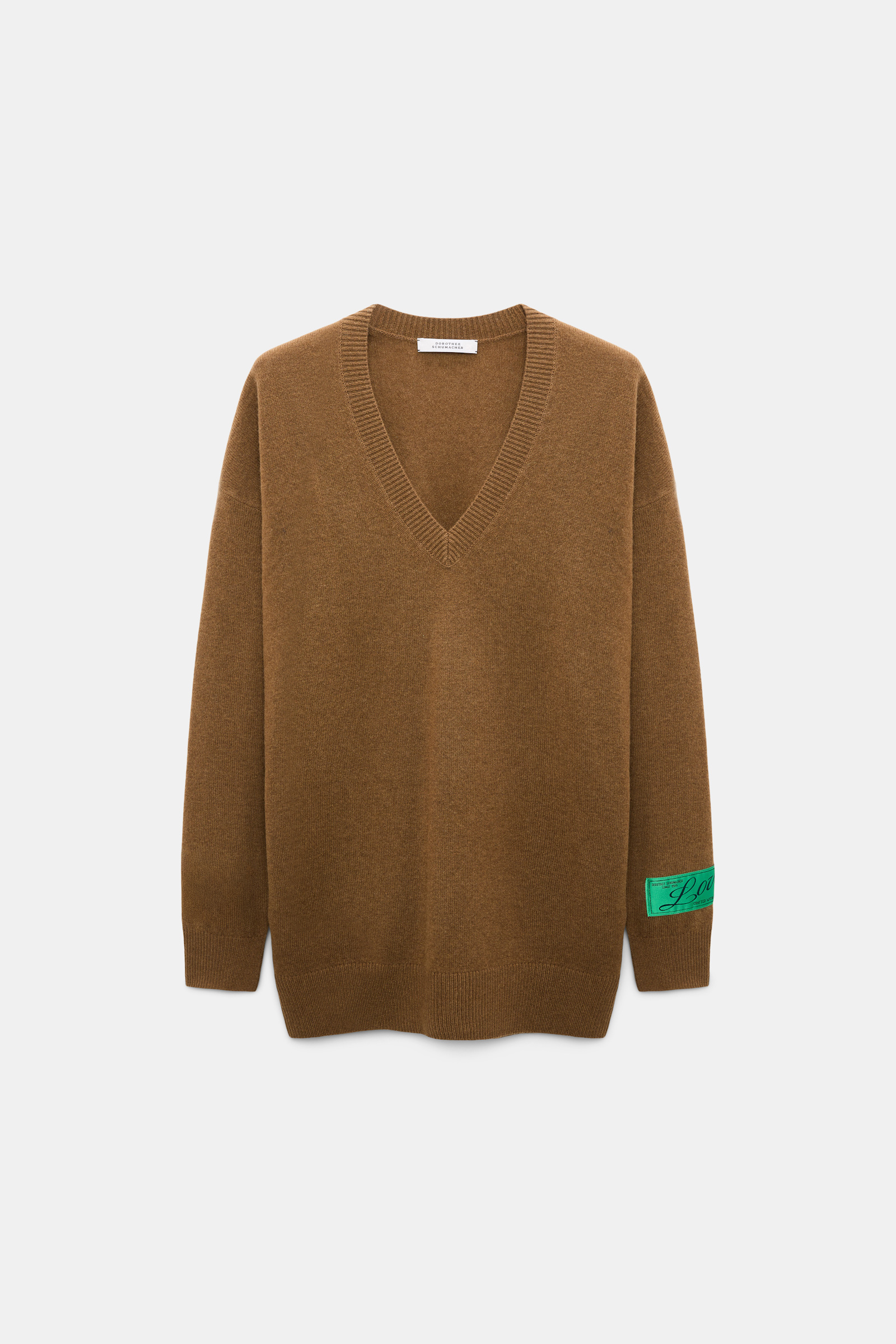 Dorothee Schumacher Pullover mit V-Ausschnitt aus Merino und Kaschmir porcini Product Front View