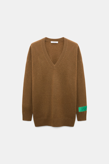 Dorothee Schumacher Merino-cashmere V-neck pullover porcini Product Front View