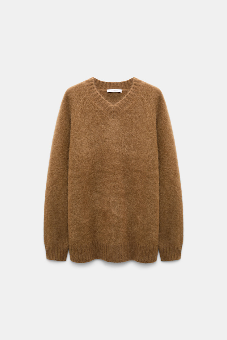 Dorothee Schumacher Pullover mit V-Ausschnitt aus Merino und Kaschmir porcini Product Front View