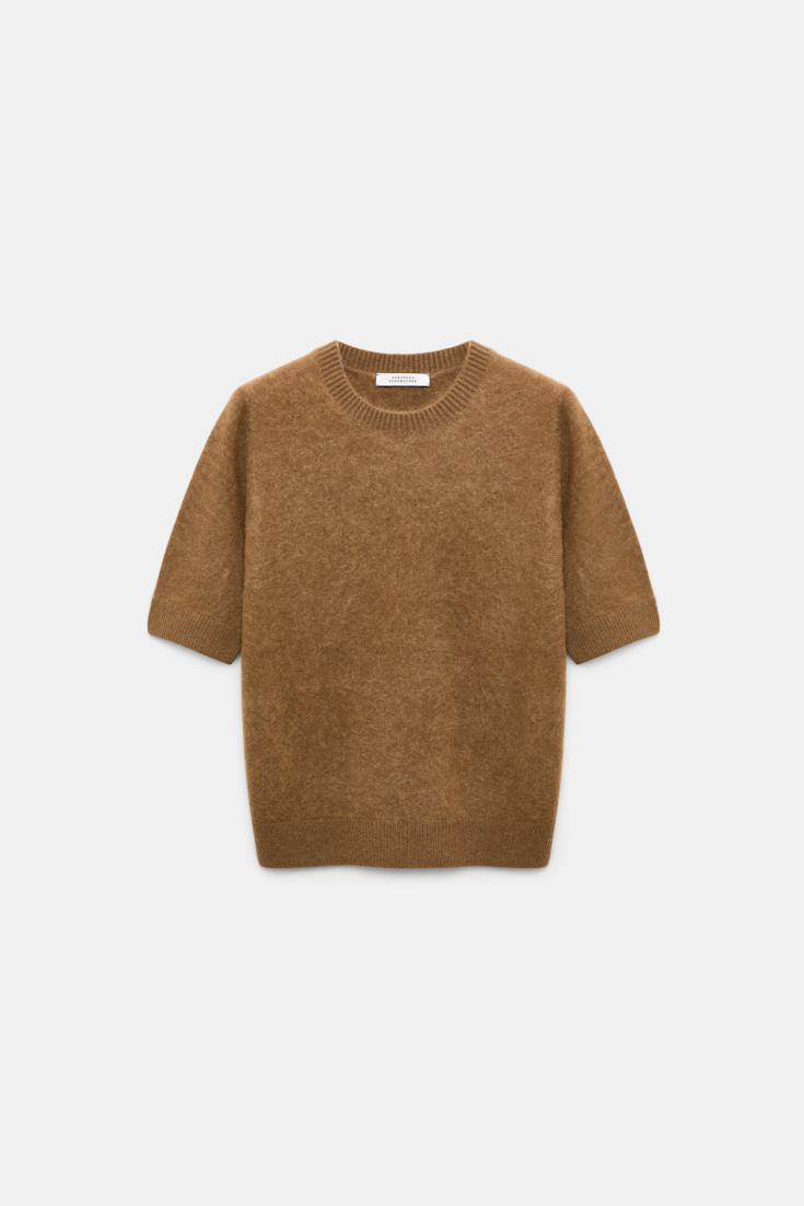 Dorothee Schumacher Pullover mit kurzen Ärmeln aus Merino und Kaschmir porcini Product Front View
