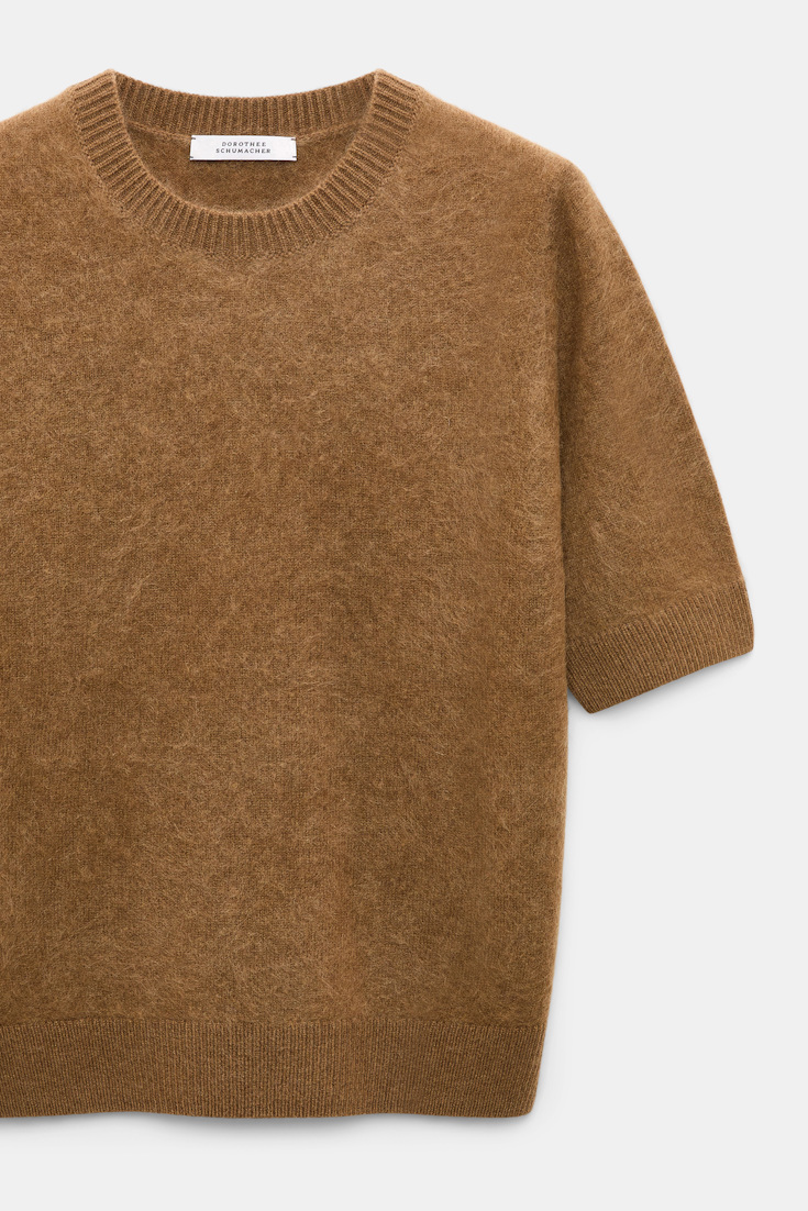 Dorothee Schumacher Pullover mit kurzen Ärmeln aus Merino und Kaschmir porcini Product Detail View
