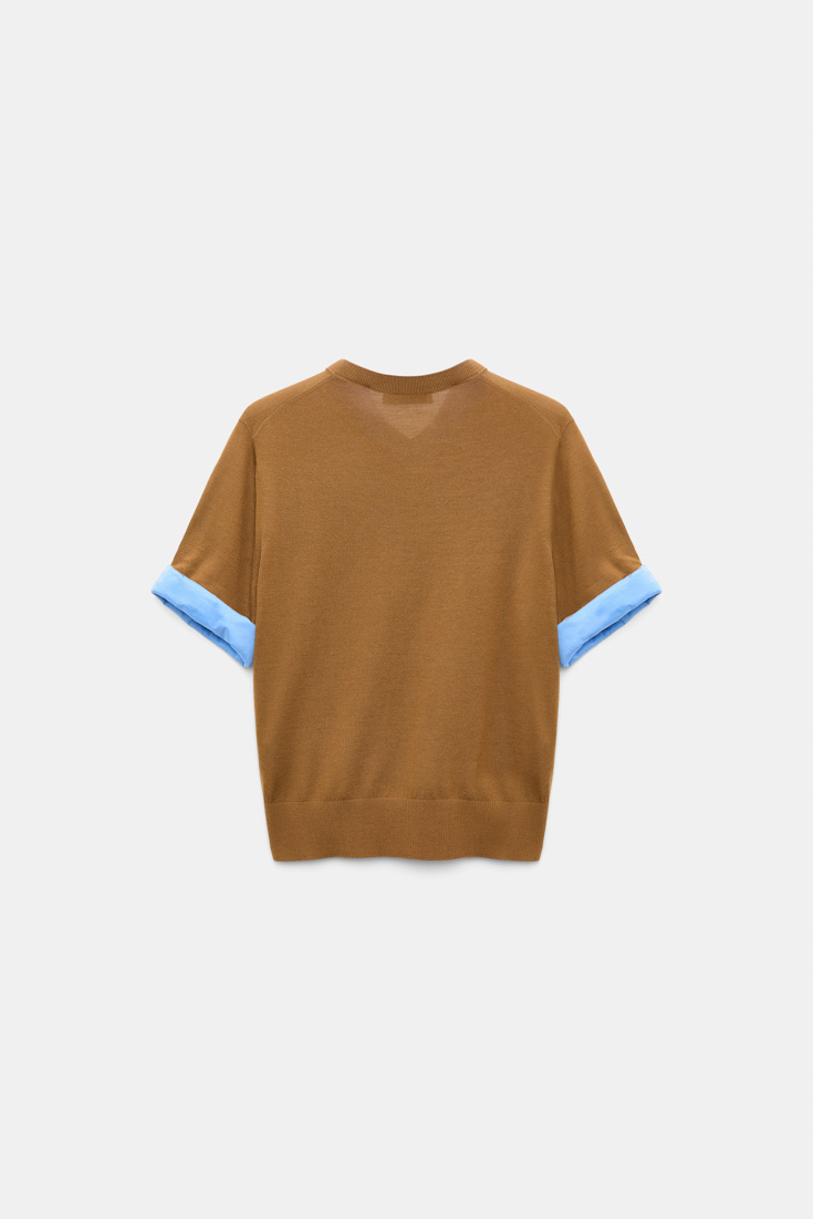 Dorothee Schumacher Extra fine Merino short sleeve layered top forest honey patch Product Detail View