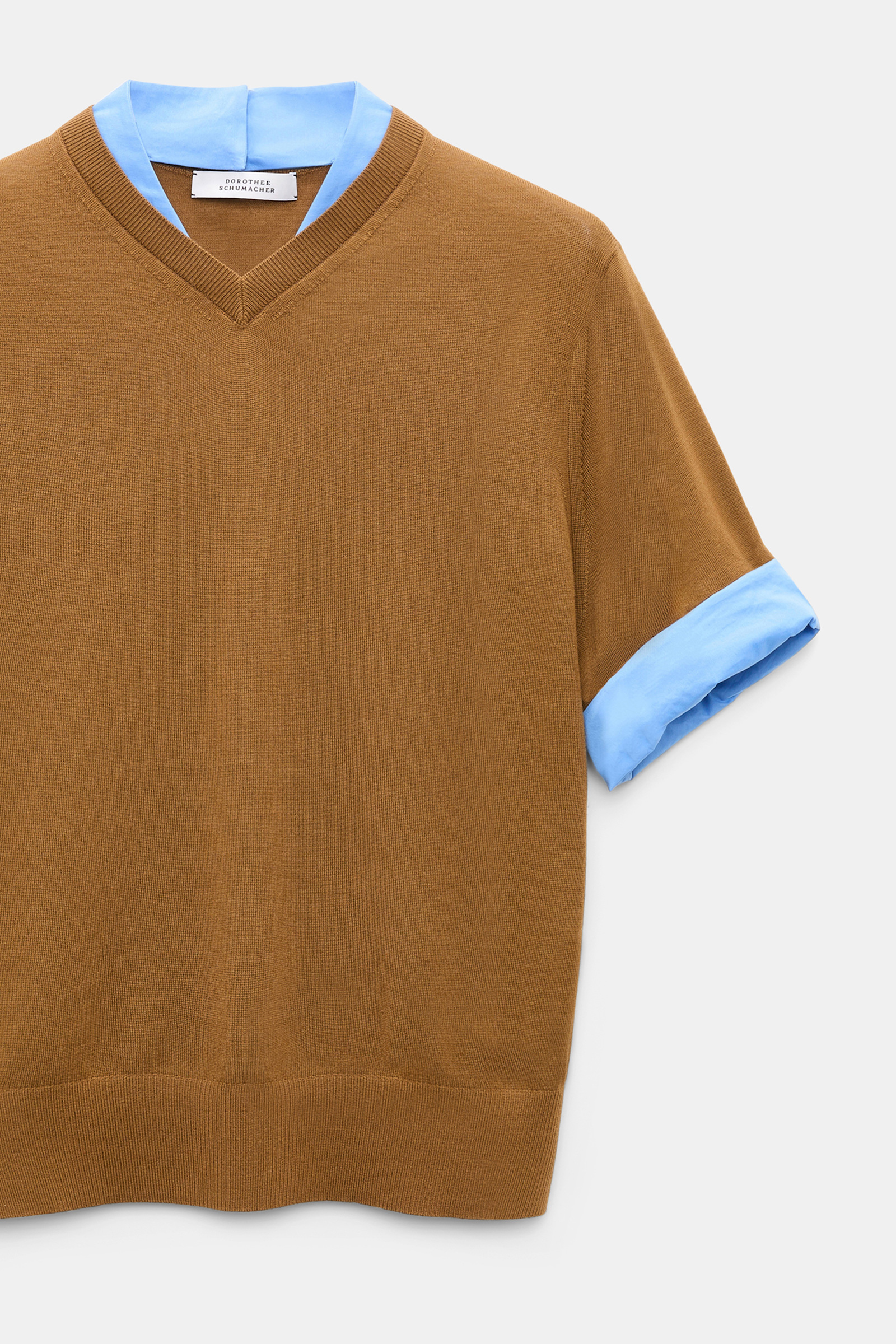 Dorothee Schumacher Extra fine Merino short sleeve layered top forest honey patch Product Detail View