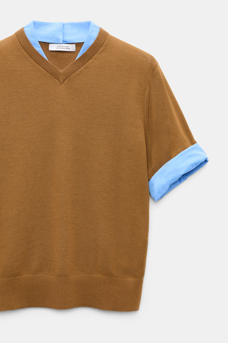 Dorothee Schumacher Extra fine Merino short sleeve layered top forest honey patch Product Detail View
