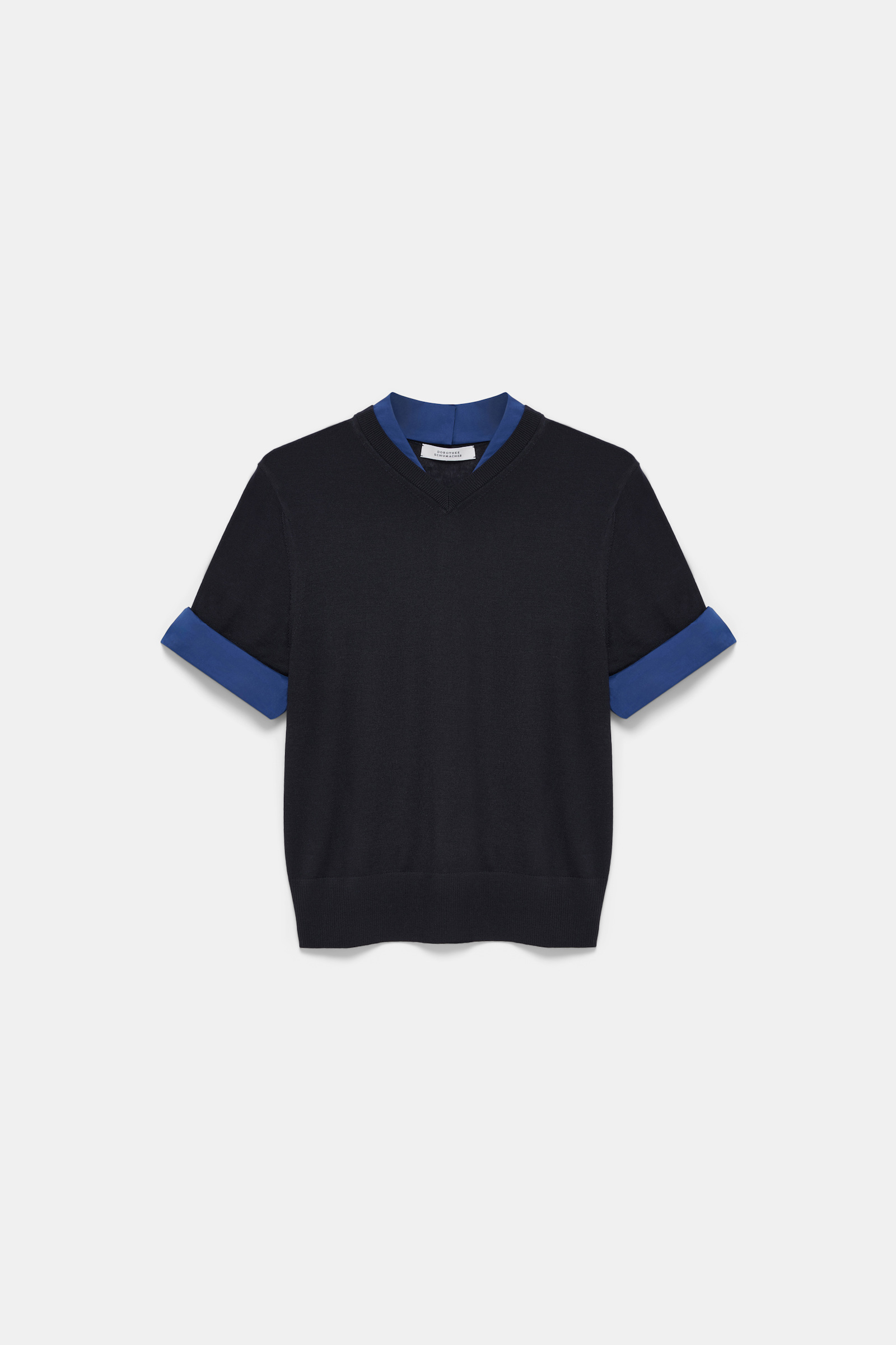 Dorothee Schumacher Extra fine Merino short sleeve layered top ink and midnight Product Front View