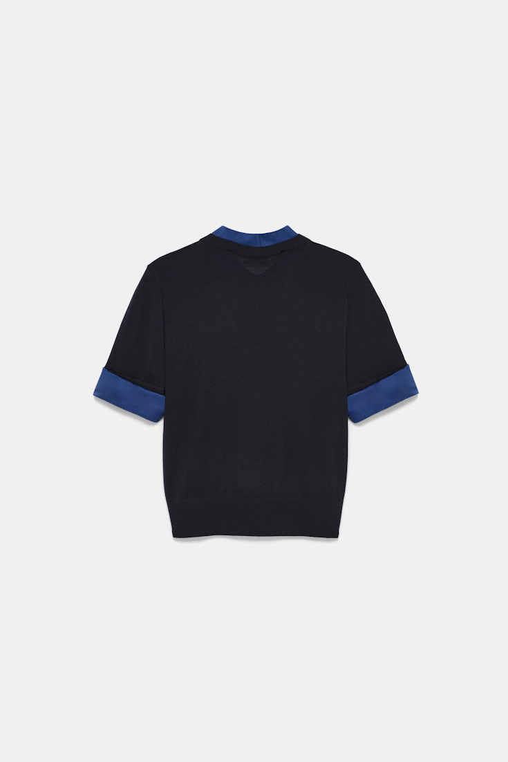 Dorothee Schumacher Extra fine Merino short sleeve layered top ink and midnight Product Detail View