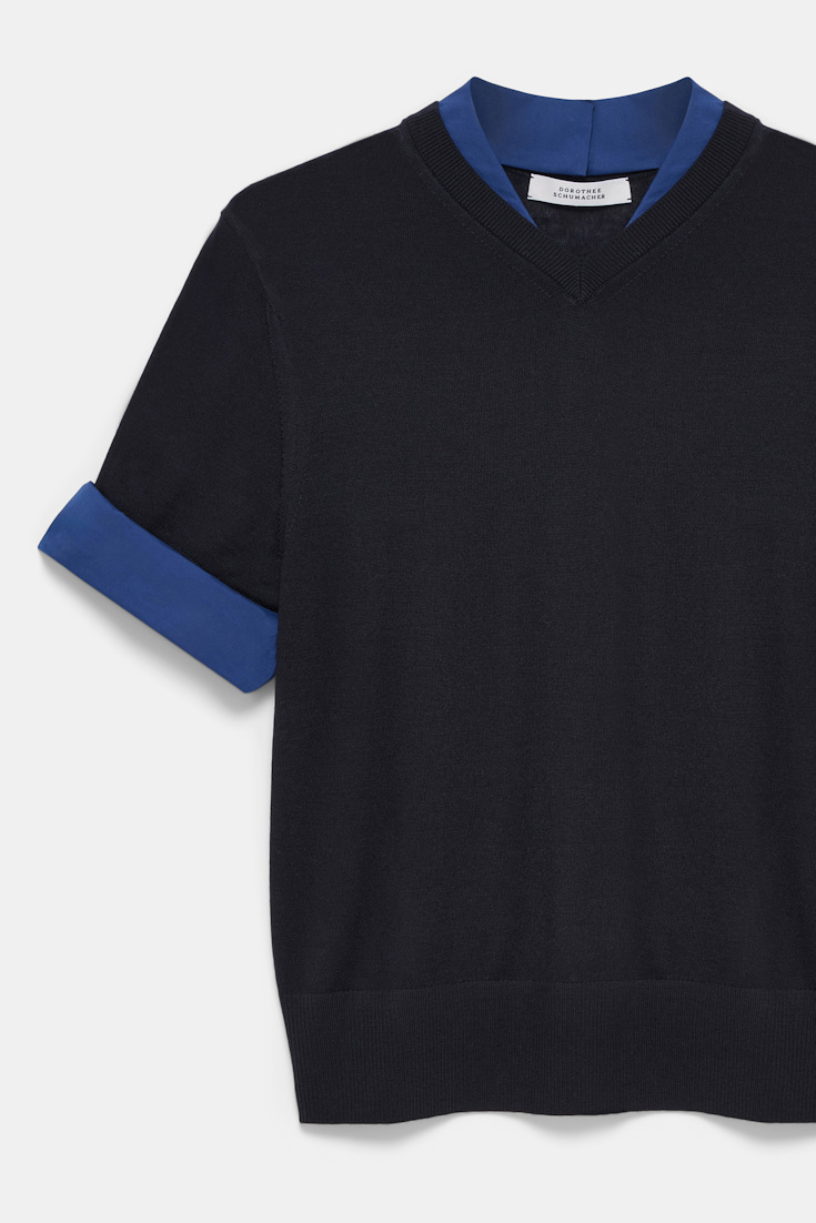 Dorothee Schumacher Extra fine Merino short sleeve layered top ink and midnight Product Detail View