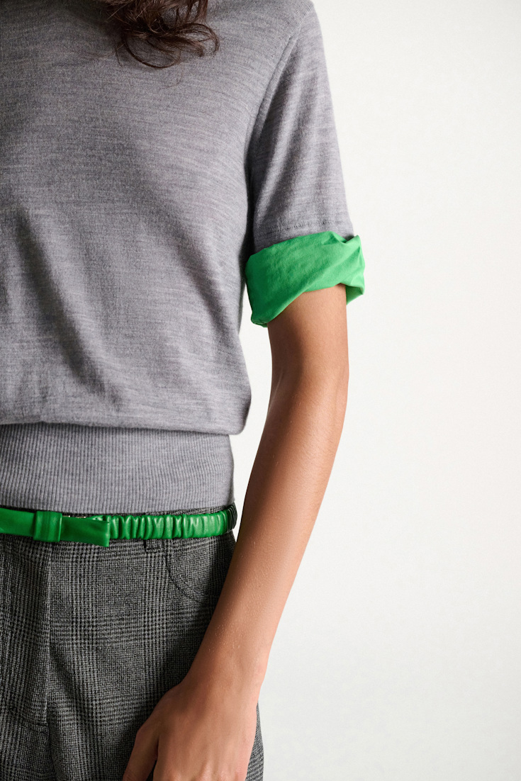 Dorothee Schumacher Pullover im Layering-Look aus extrafeinem Merino grey mel. patch Model Detail View