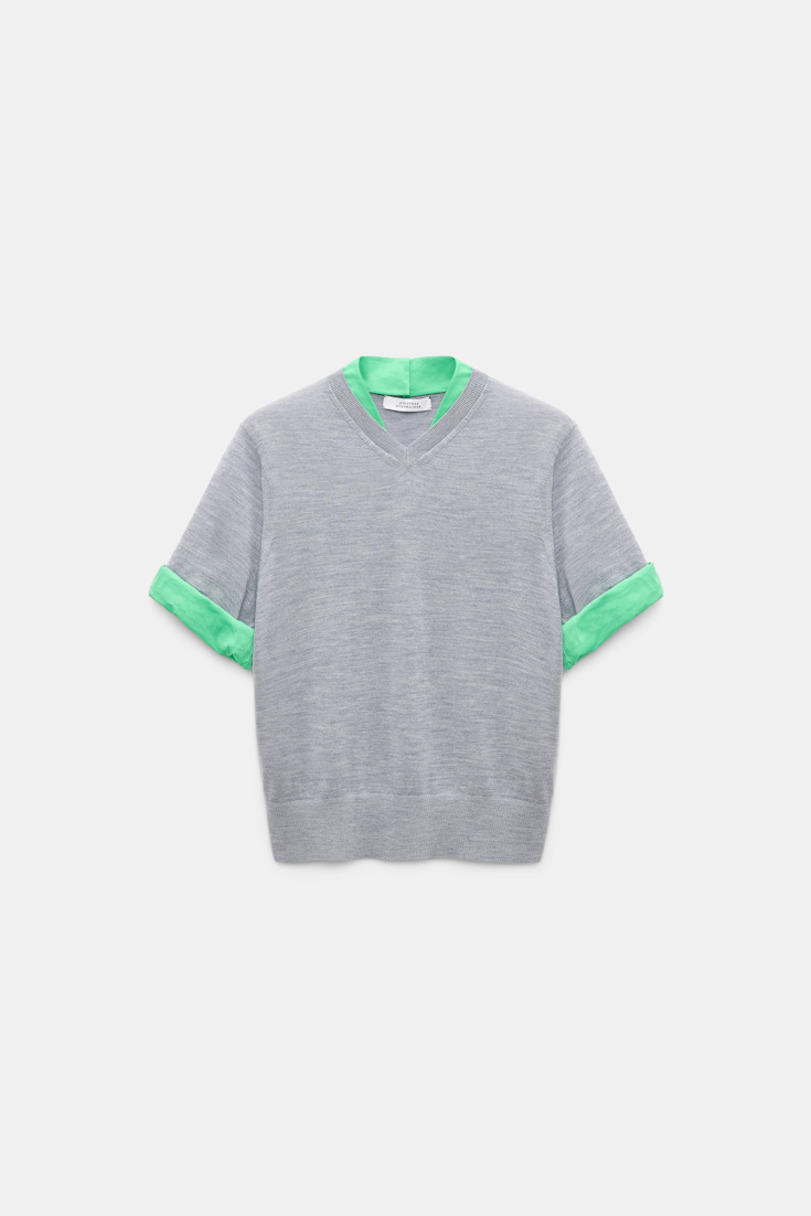Dorothee Schumacher Pullover im Layering-Look aus extrafeinem Merino grey mel. patch Product Front View